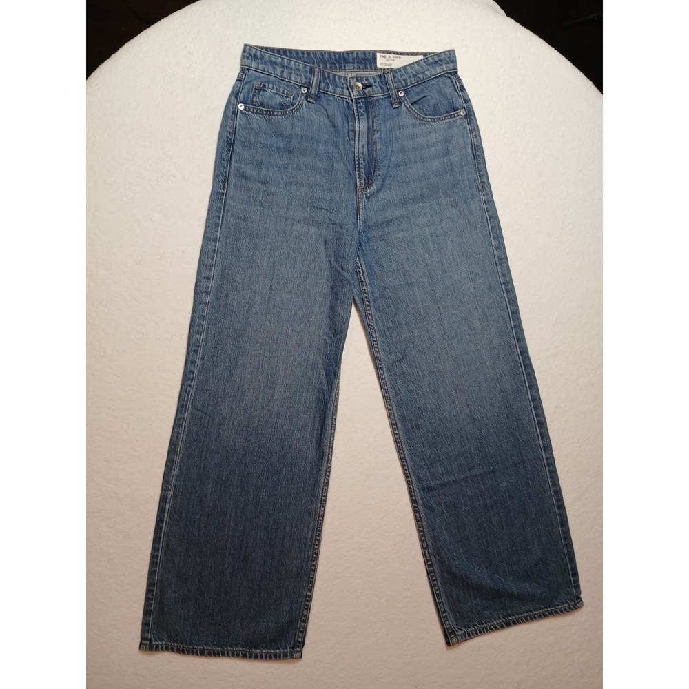 rag & bone Lori High Rise Wide Leg Crop Jeans 26 Blue Woburn RJ4926S1OWW